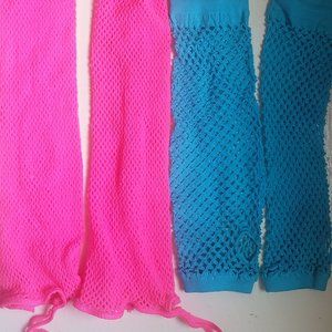 Neon fishnet arm gloves